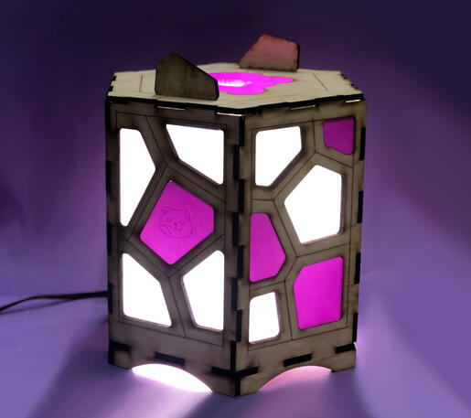 yu bear lamp; laser cut wood and acrylic